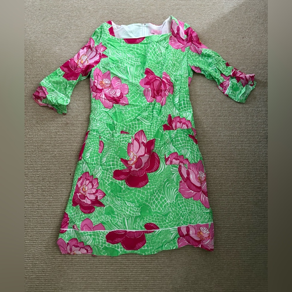 Lilly Pulitzer Lyla Dress- 
 Vibrant Pink and Green Floral Dress